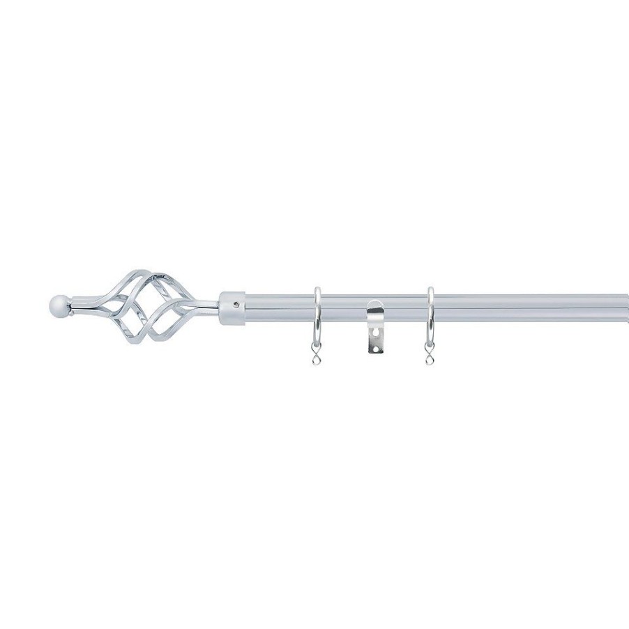 Homebase Curtain Poles & Tracks | Chrome Extendable Curtain Pole With Cage Finial- 120-210Cm (Dia 16/19Mm)