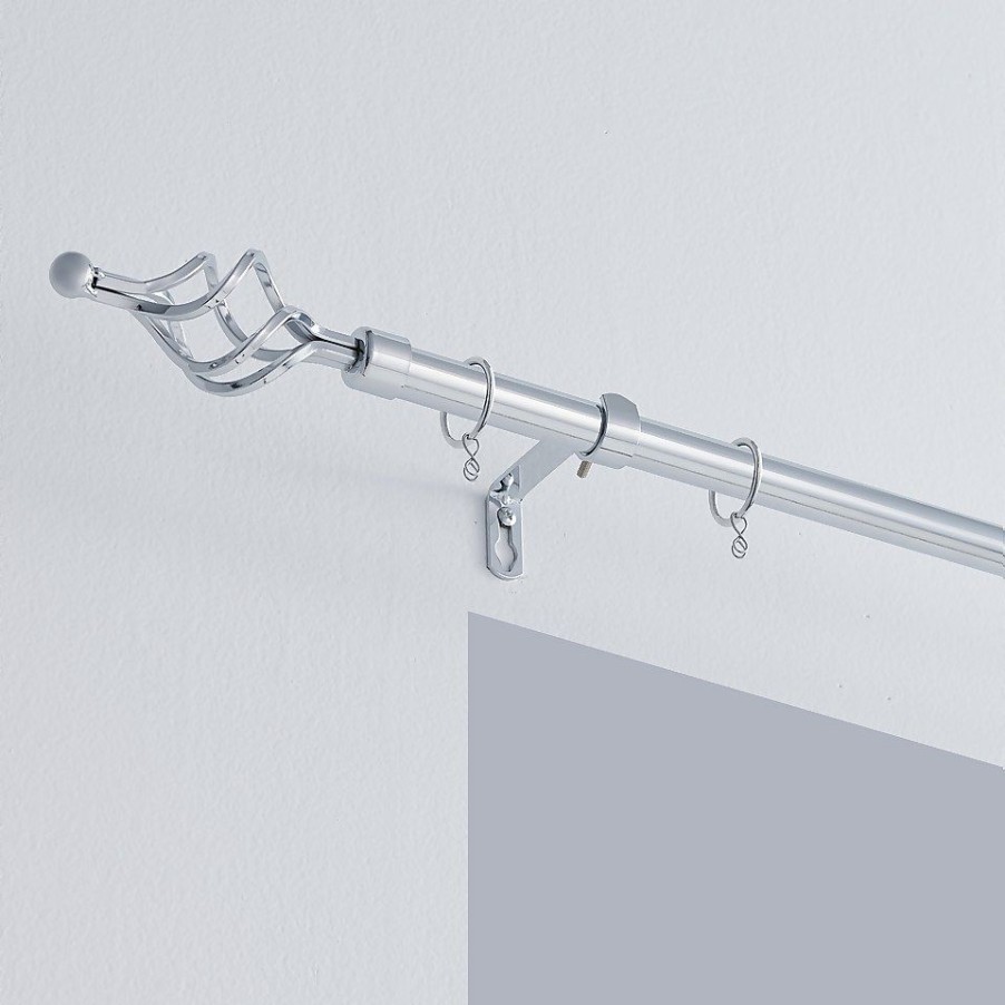 Homebase Curtain Poles & Tracks | Chrome Extendable Curtain Pole With Cage Finial- 120-210Cm (Dia 16/19Mm)