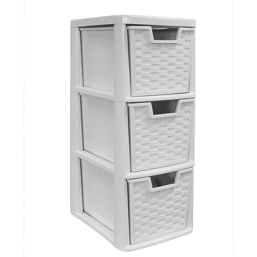 Homebase Storage Containers | Medium 3 Drawer Storage Tower - Rattan Effect