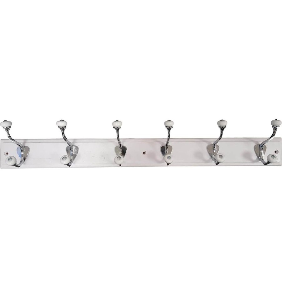 Homebase Hallway Furniture | 6 Porcelain Tipped Hat And Coat Hooks On White Board