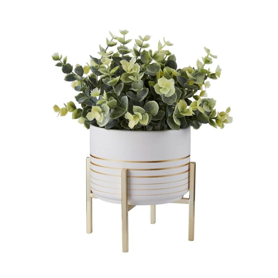 Homebase Artificial Plants | Potted Plant - White With Gold Legs