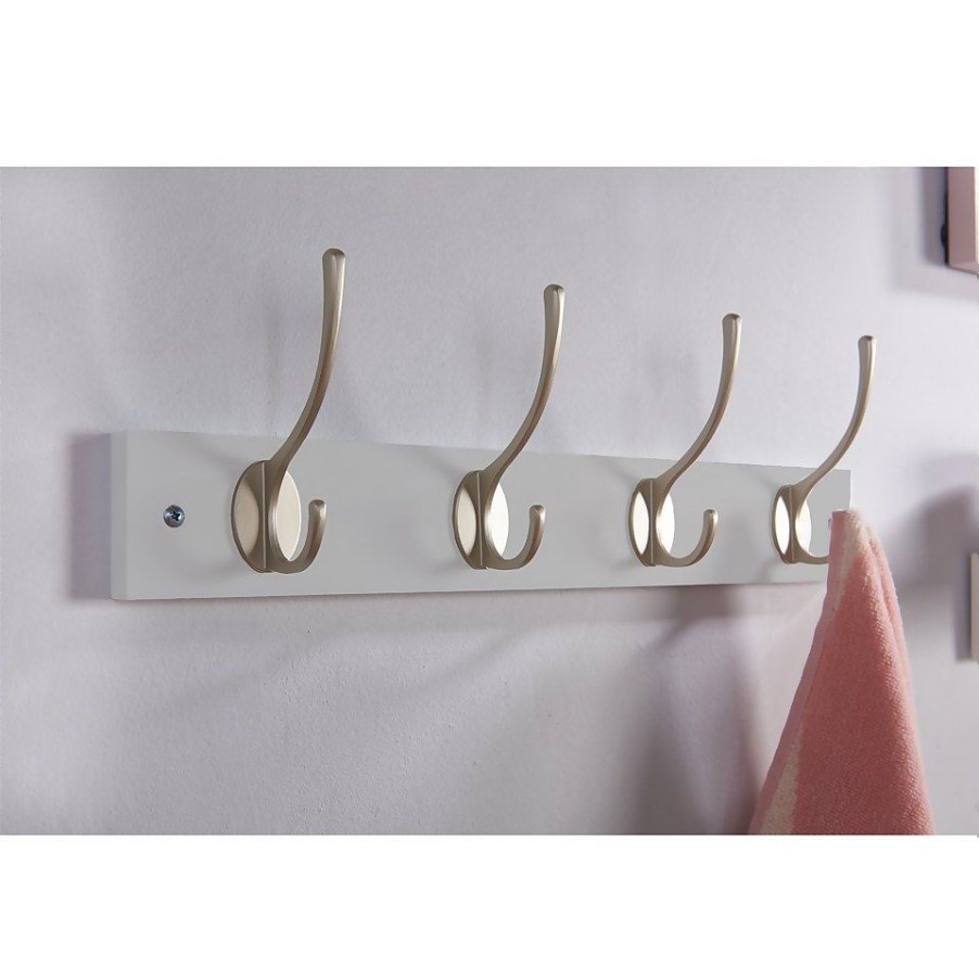 Homebase Hallway Furniture | 4 Victorian Satin Nickel Hooks On Dove Bloc Board