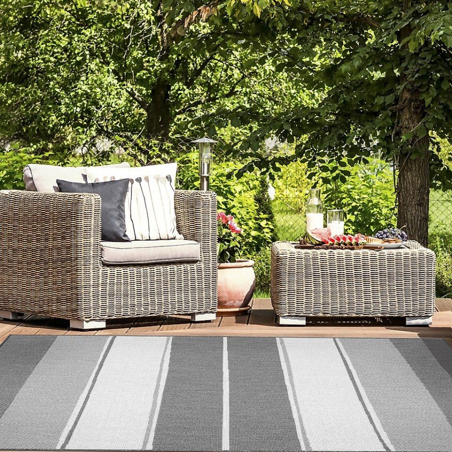 Homebase Rugs | Duo Weave Indoor/Outdoor Rug - Stripe Charcoal - 160X230Cm