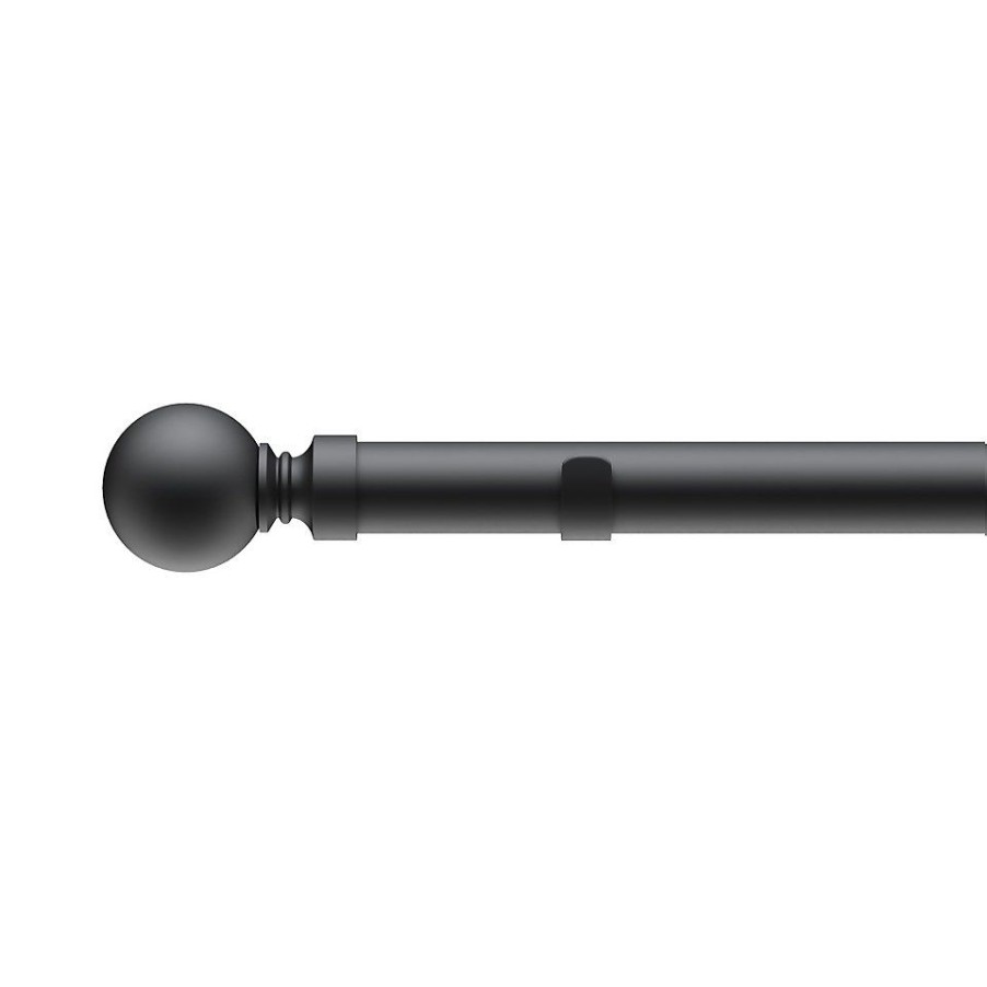 Homebase Curtain Poles & Tracks | Black Fixed Eyelet Curtain Poles With Ball Finial- 240Cm (Dia 28Mm)