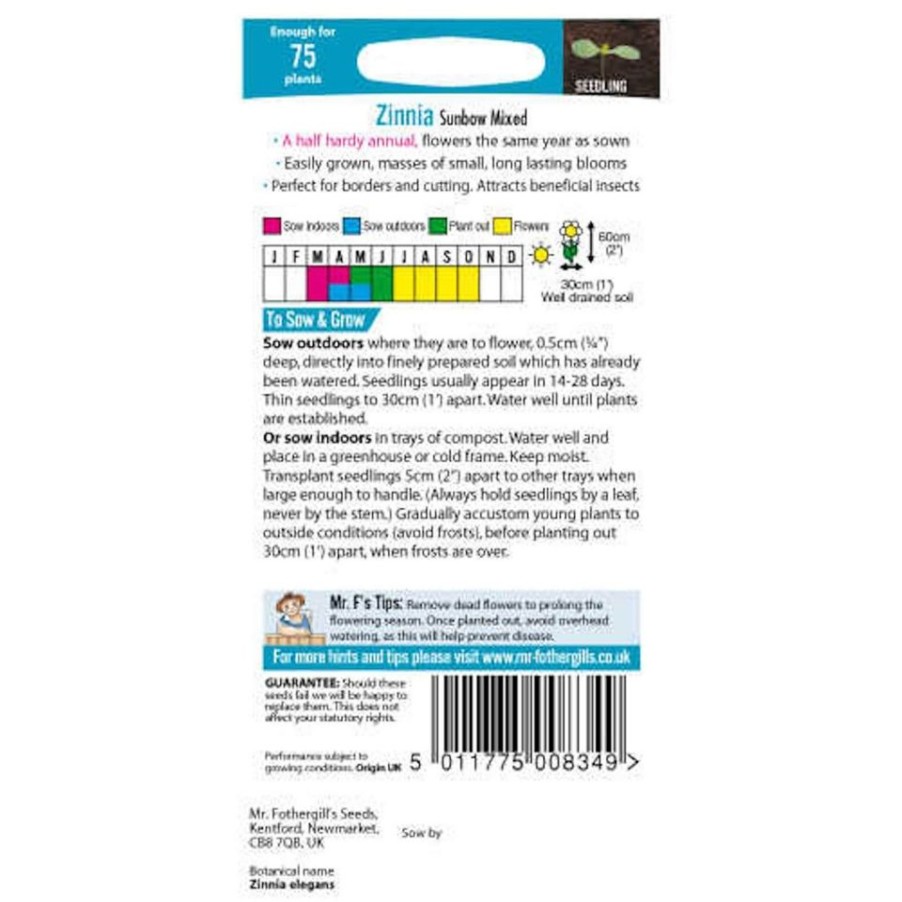 Homebase Seeds | Mr. Fothergill'S Zinnia Sunbow Mixed Seeds