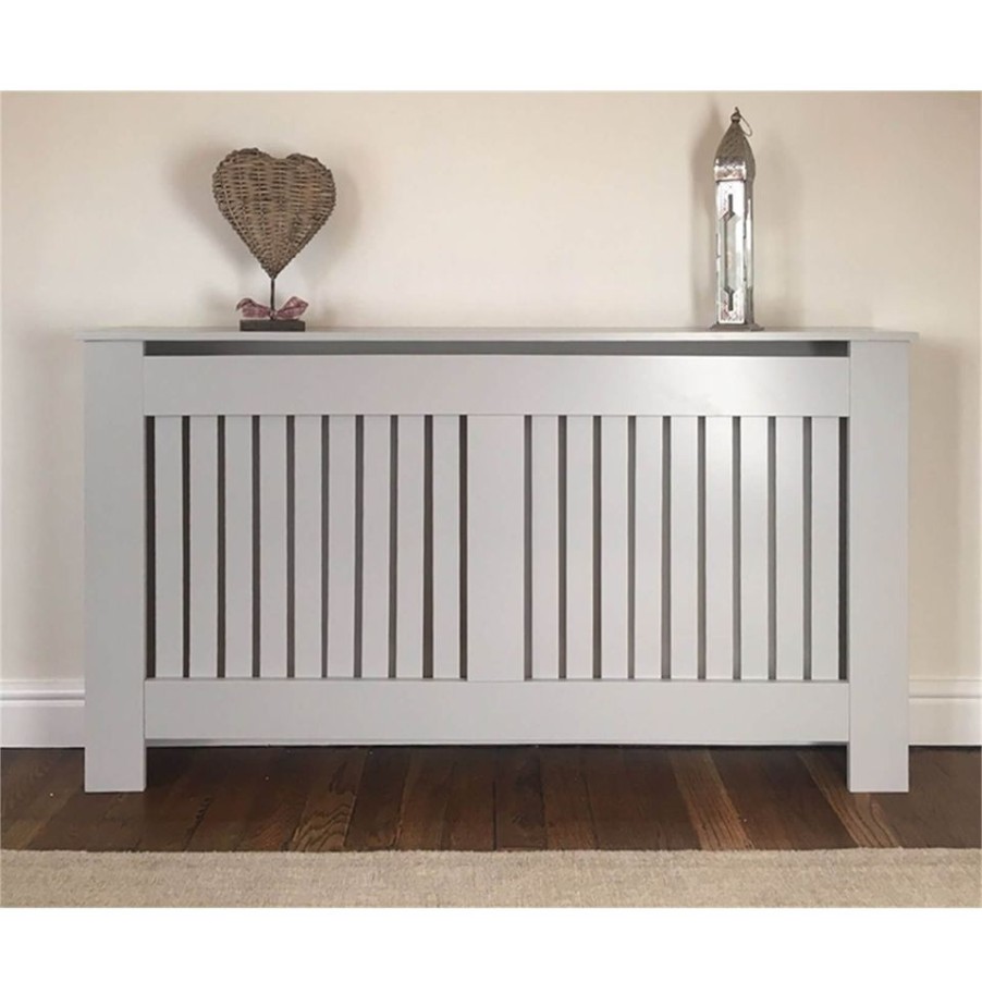 Homebase Hallway Furniture | Radiator Cover With Vertical Slatted Design In Grey - Large