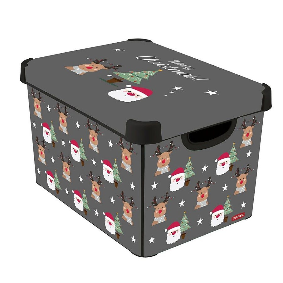 Homebase Storage Containers | Curver Stockholm Christmas Santa & Rudolph Deco Storage Box - 22L