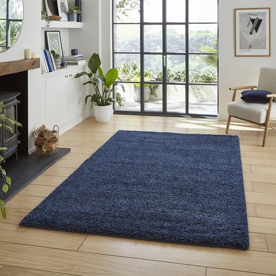 Homebase Storage & Home Deals | Ozzy Plain Shaggy Rug - Navy - 160X230Cm