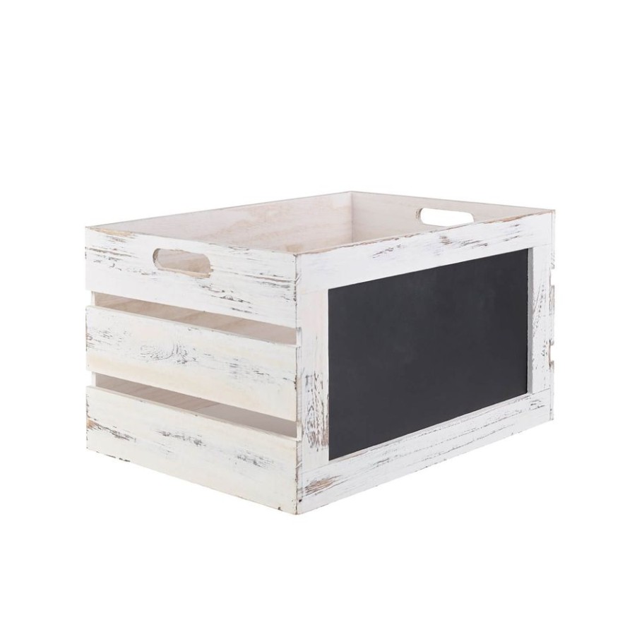 Homebase Storage Containers | Whitewashed Wooden Crates With Chalkboard - Set Of 3