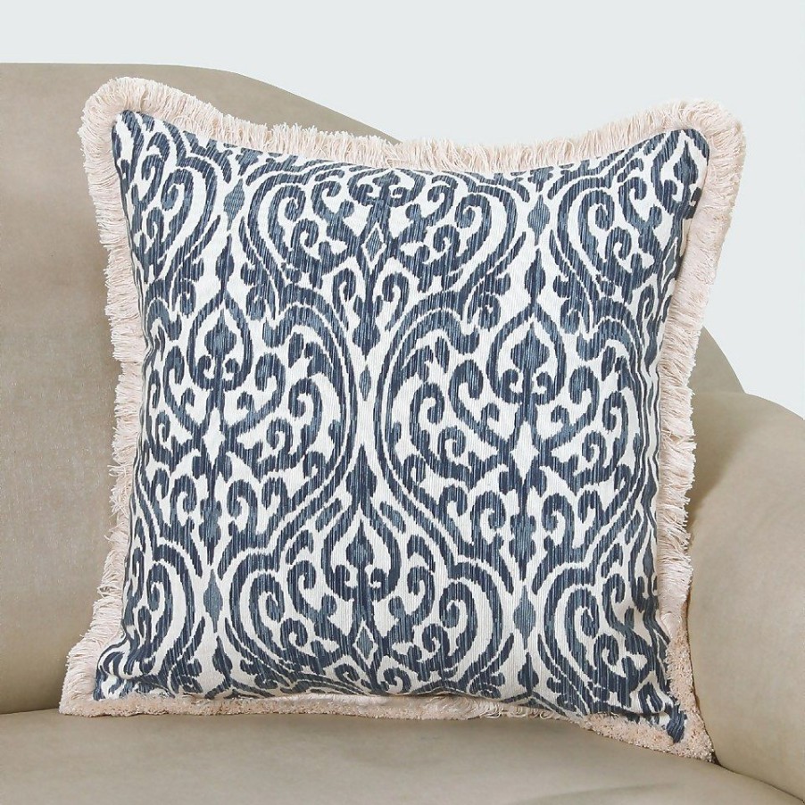 Homebase Cushions | Printed Fringe Cushion - Blue