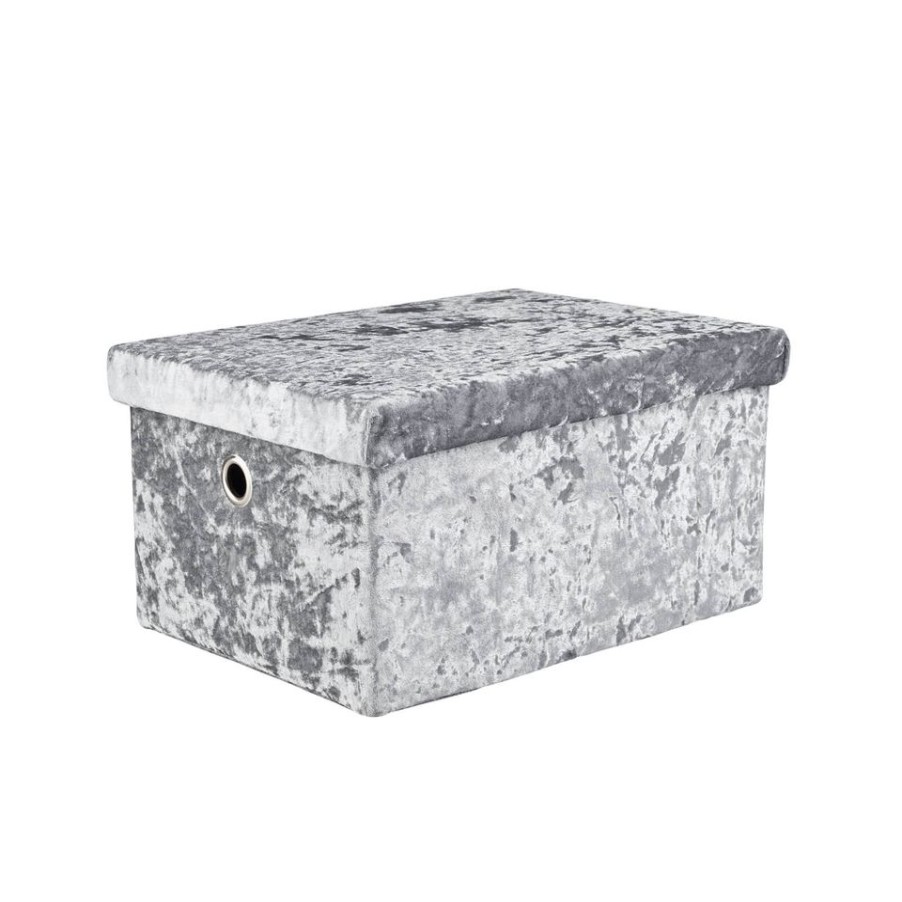 Homebase Storage Containers | Velvet Storage Boxes - Grey - Set Of 3