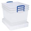 Homebase Storage Containers | Really Useful Nestable Plastic Storage Box - 33.5L - Clear (Pack Of 3)