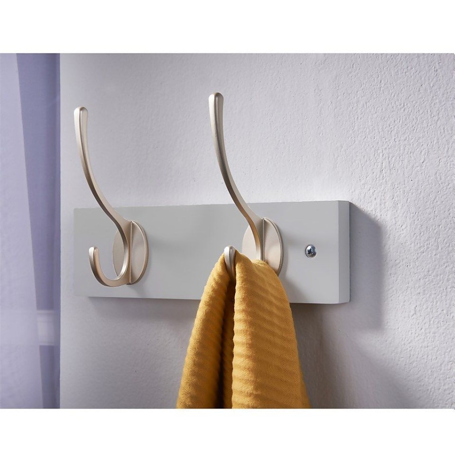 Homebase Hallway Furniture | 2 Victorian Satin Nickel Hooks On Dove Bloc Board