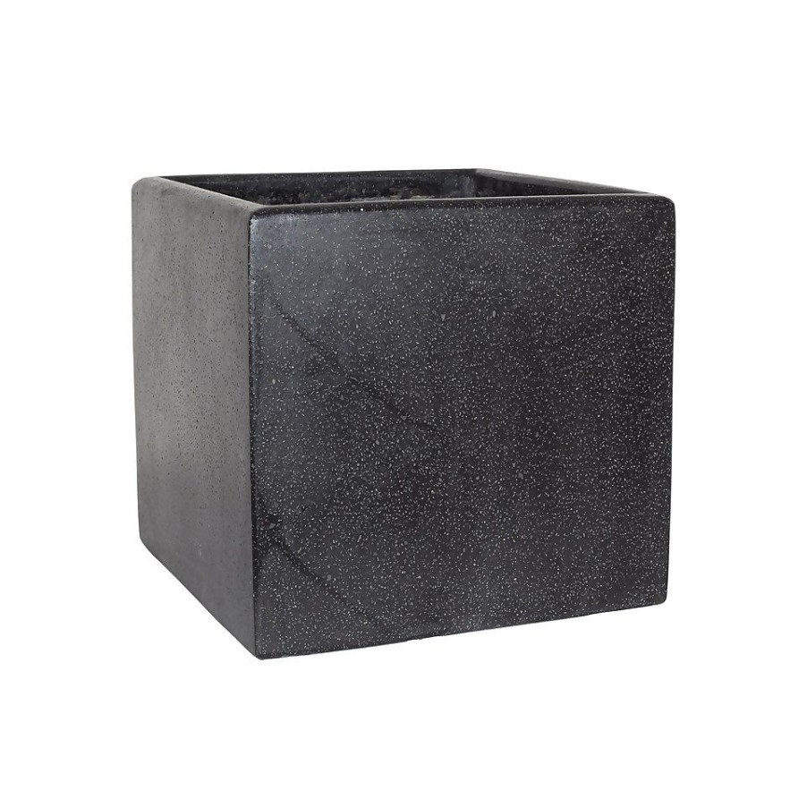 Homebase Plant Pots | Plaza Terrazzo Cube Black - 29Cm