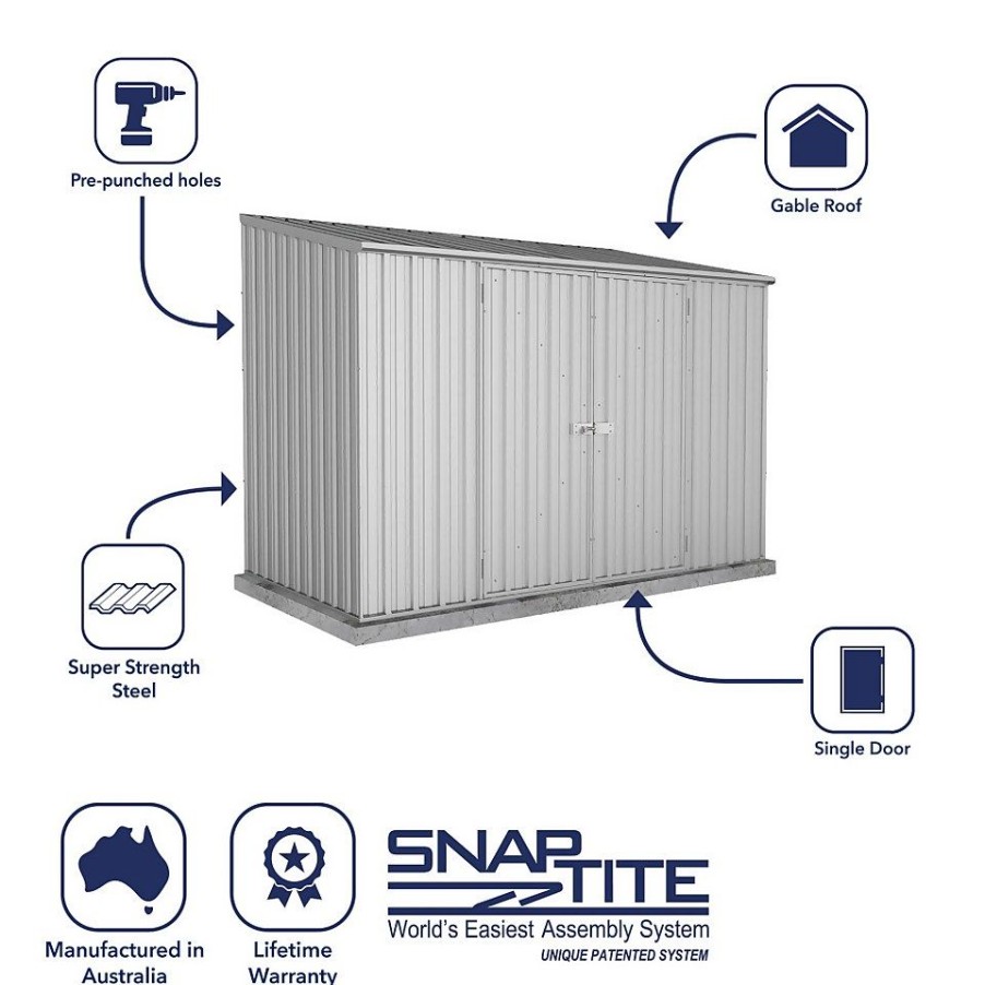 Homebase Garden Sheds | Absco 10 X 5Ft Space Saver Metal Pent Shed - Zinc