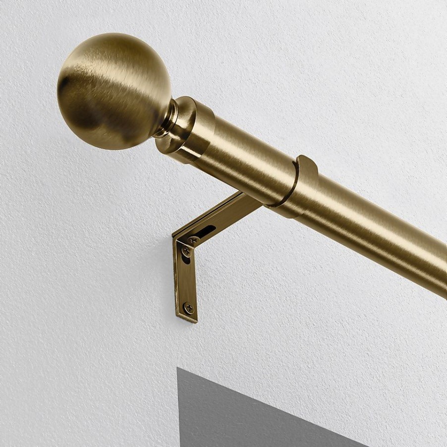 Homebase Curtain Poles & Tracks | Antique Brass Fixed Eyelet Curtain Poles With Ball Finial- 300Cm (Dia 28Mm)