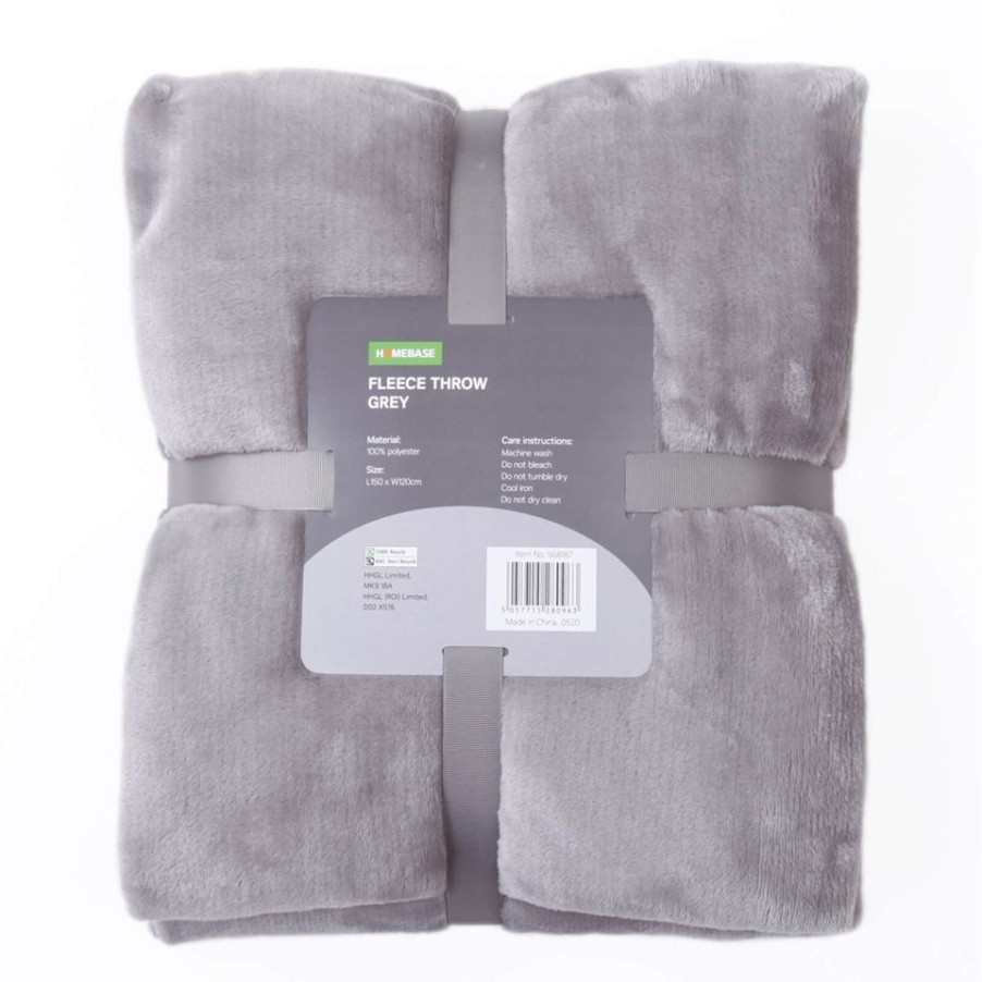 Homebase Bedspreads And Throws | Fleece Throw - Grey - 120X150Cm