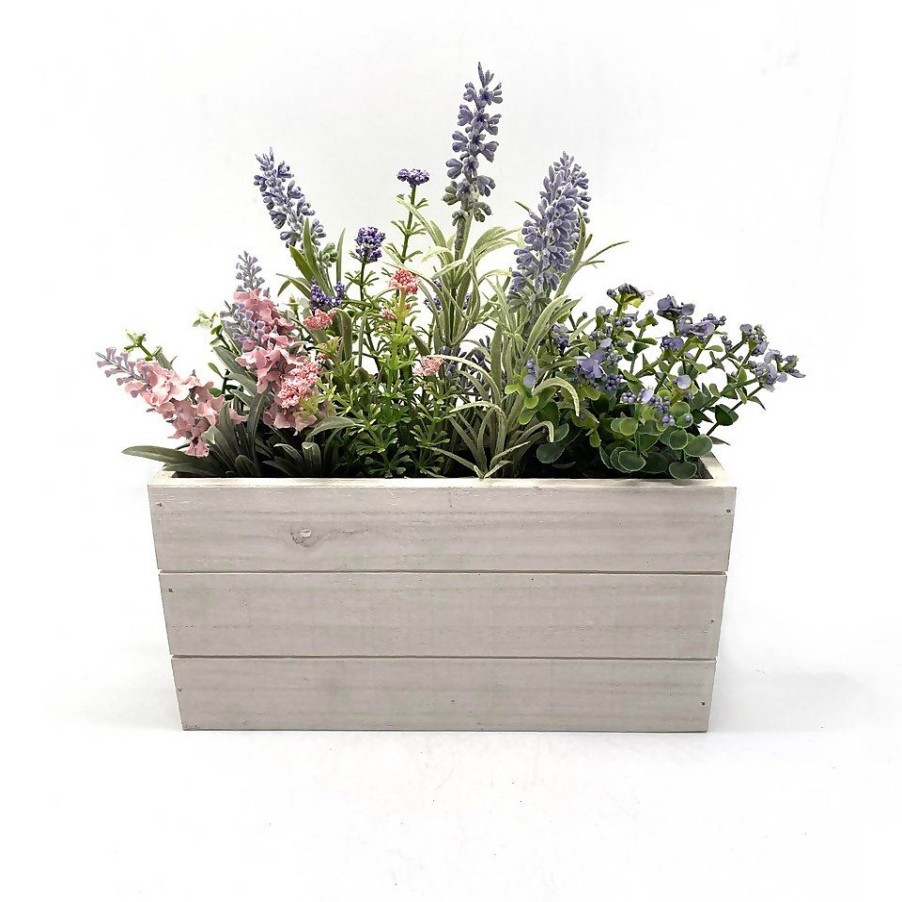 Homebase Artificial Plants | Flocking Lavender In Wooden Case