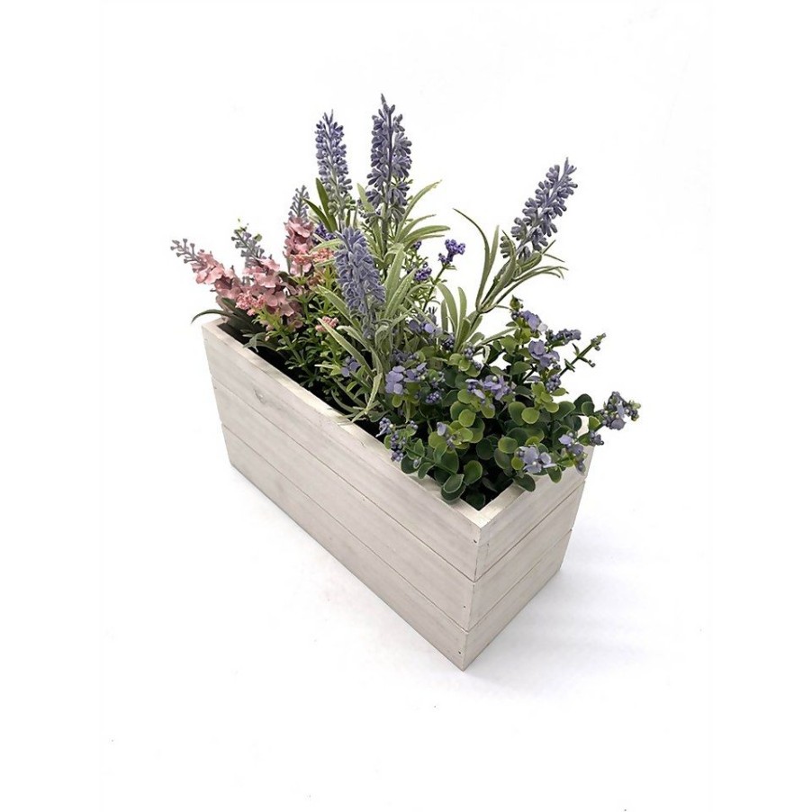 Homebase Artificial Plants | Flocking Lavender In Wooden Case