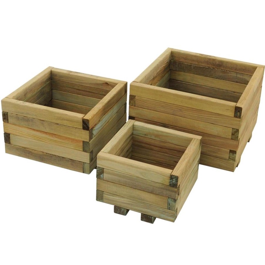 Homebase Garden Planters | Forest Garden Wooden Kendal Square Planter (Set Of 3)