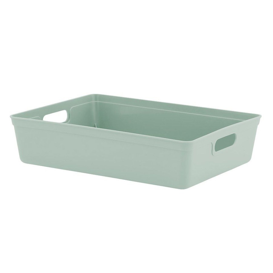 Homebase Storage Containers | Shallow Plastic Storage Tray - Sage Green - 6L