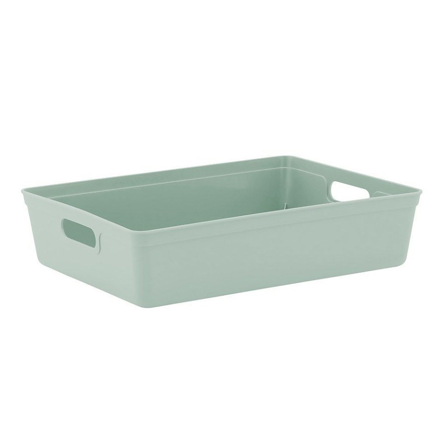 Homebase Storage Containers | Shallow Plastic Storage Tray - Sage Green - 6L