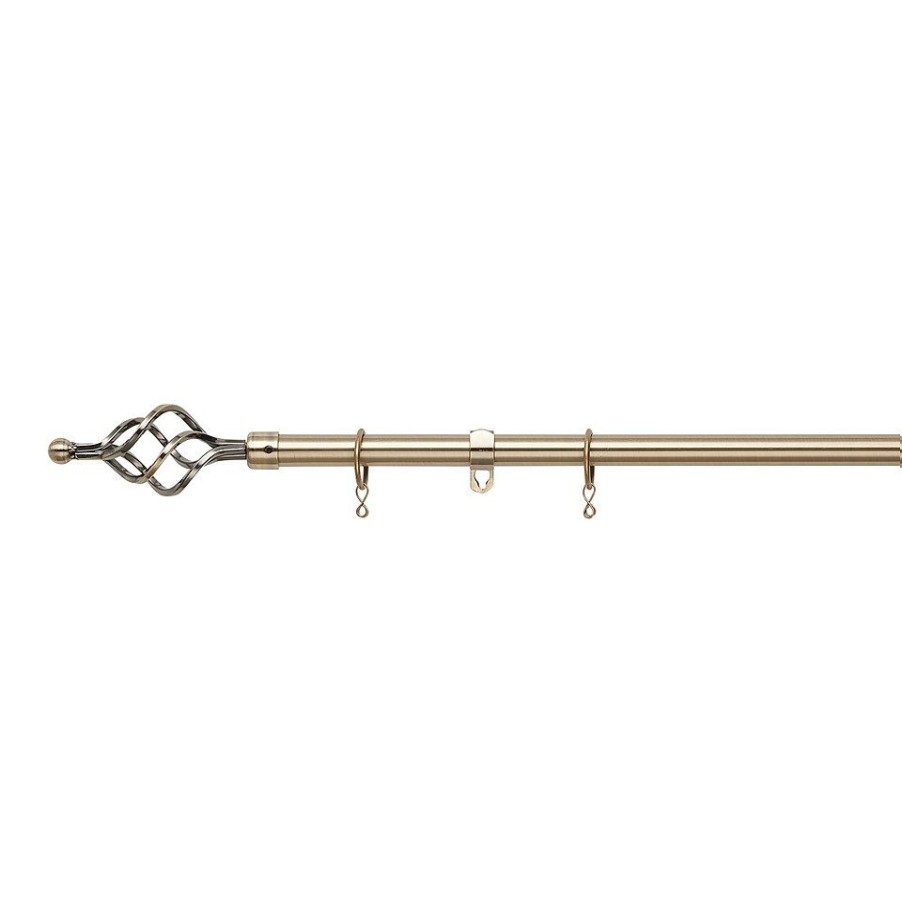 Homebase Curtain Poles & Tracks | Antique Brass Extendable Curtain Pole With Cage Finial- 170-300Cm (Dia 16/19Mm)