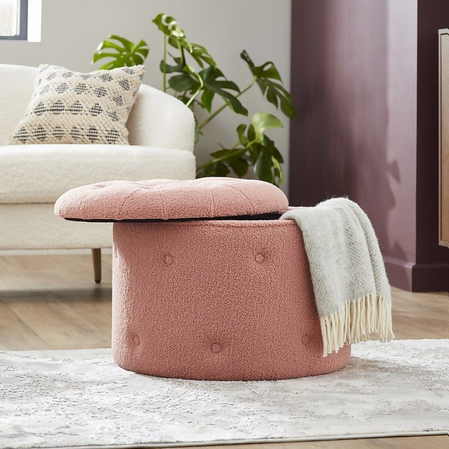 Homebase Chairs | Betty Boucle Button Ottoman - Rose