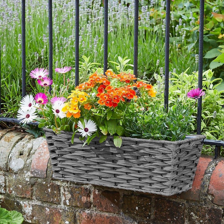 Homebase Hanging Baskets | 19In Faux Rattan Planter - Slate