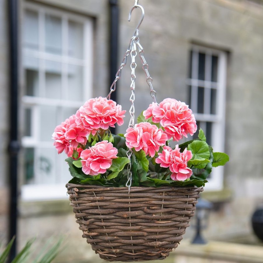 Homebase Artificial Plants | Artificial Pink Geranium Hanging Basket