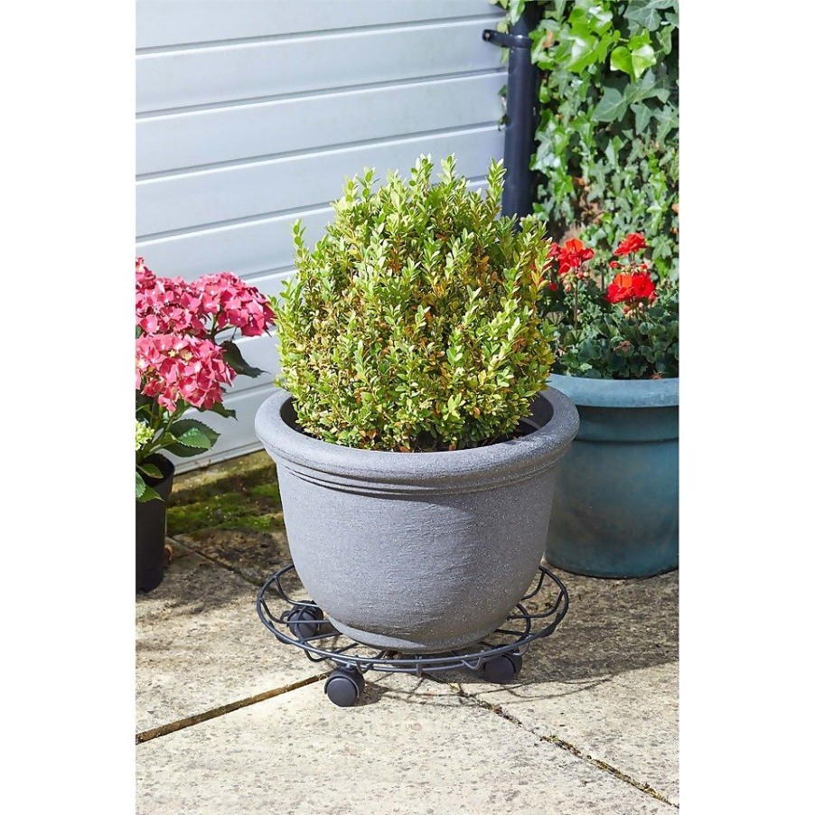 Homebase Plant Pots | Titan Pot Caddy - Black - 40Cm