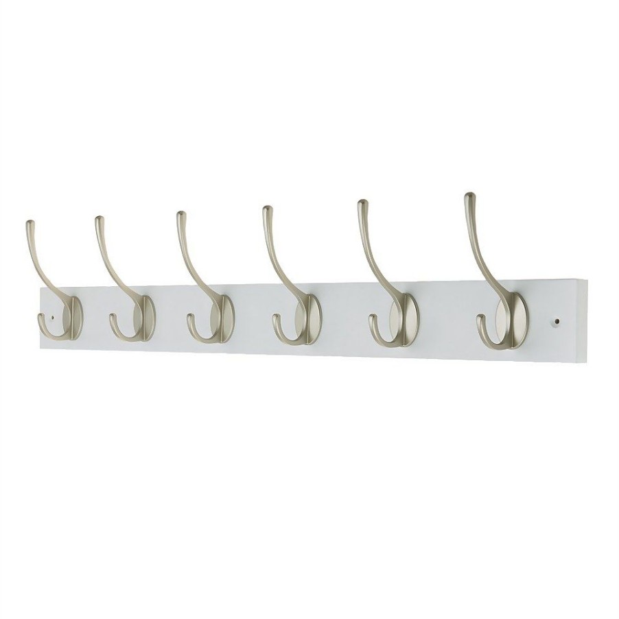 Homebase Hallway Furniture | 6 Victorian Satin Nickel Hooks On White Bloc Board