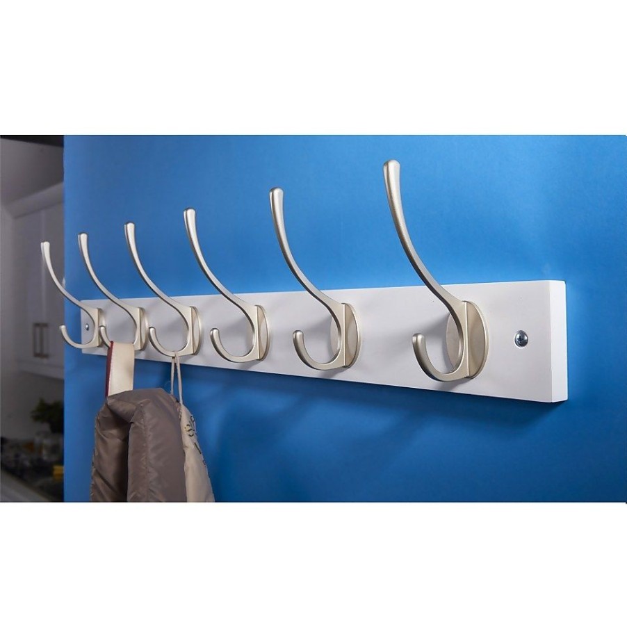 Homebase Hallway Furniture | 6 Victorian Satin Nickel Hooks On White Bloc Board