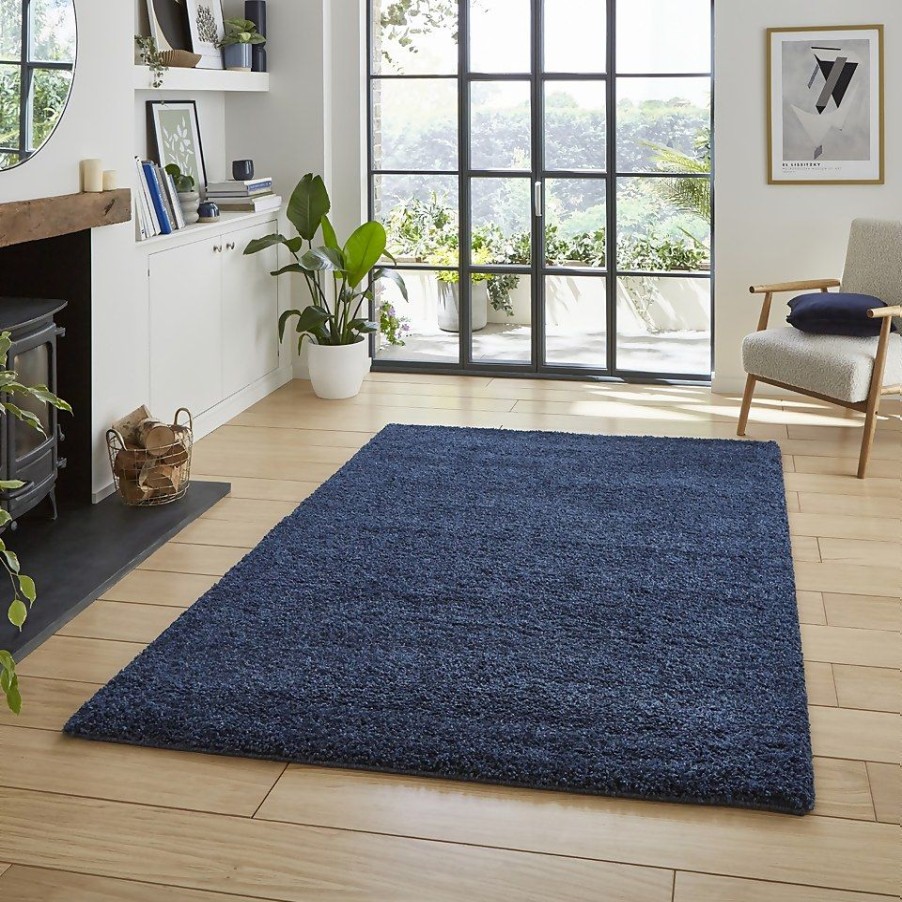 Homebase Storage & Home Deals | Ozzy Plain Shaggy Rug - Navy - 80X150Cm