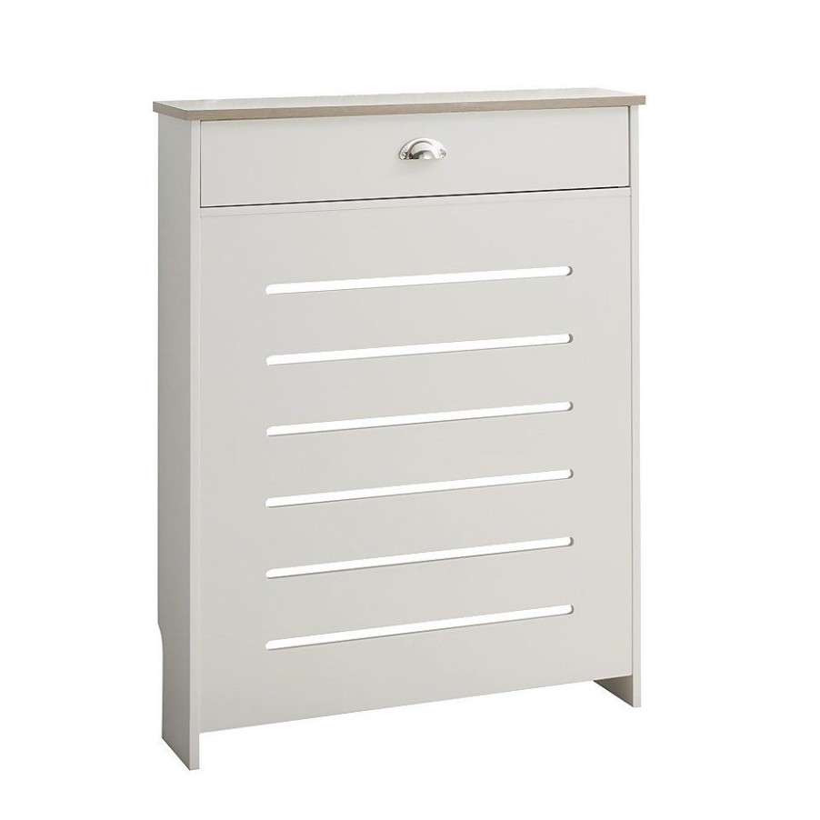 Homebase Hallway Furniture | Barnford Small Radiator Cover With Drawer In Cream & Oak Effect