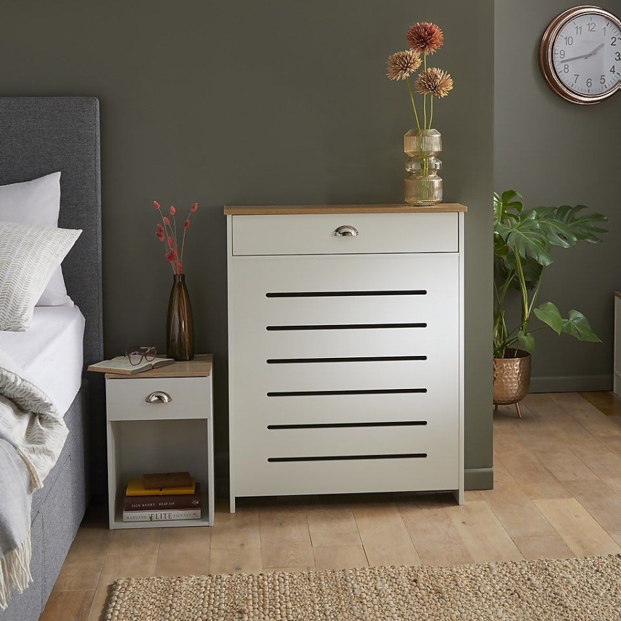 Homebase Hallway Furniture | Barnford Small Radiator Cover With Drawer In Cream & Oak Effect