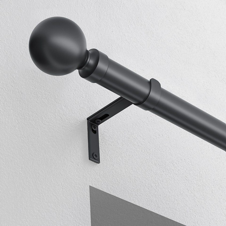 Homebase Curtain Poles & Tracks | Black Fixed Eyelet Curtain Poles With Ball Finial- 300Cm (Dia 28Mm)