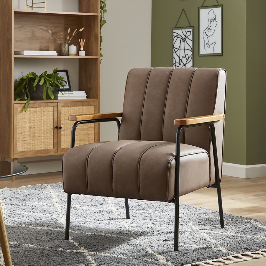 Homebase Chairs | Peter Faux Leather Armchair - Brown