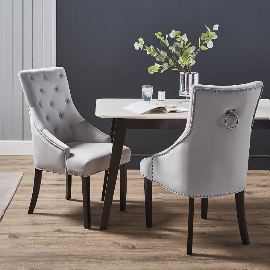 Homebase Dining Room Furniture | Annabelle Velvet Dining Chairs - Set Of 2 - Grey