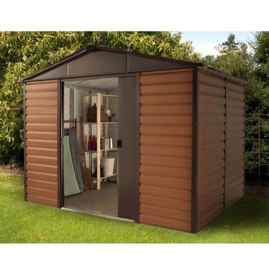 Homebase Garden Sheds | Yardmaster 10X8Ft Woodgrain Metal Shed