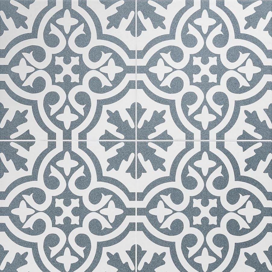 Homebase Outdoor Garden Tiles | Fiore Teal / White Victorian Pre-Scored Porcelain Wall & Floor Tile 450 X 450Mm - 1.42 Sqm Pack