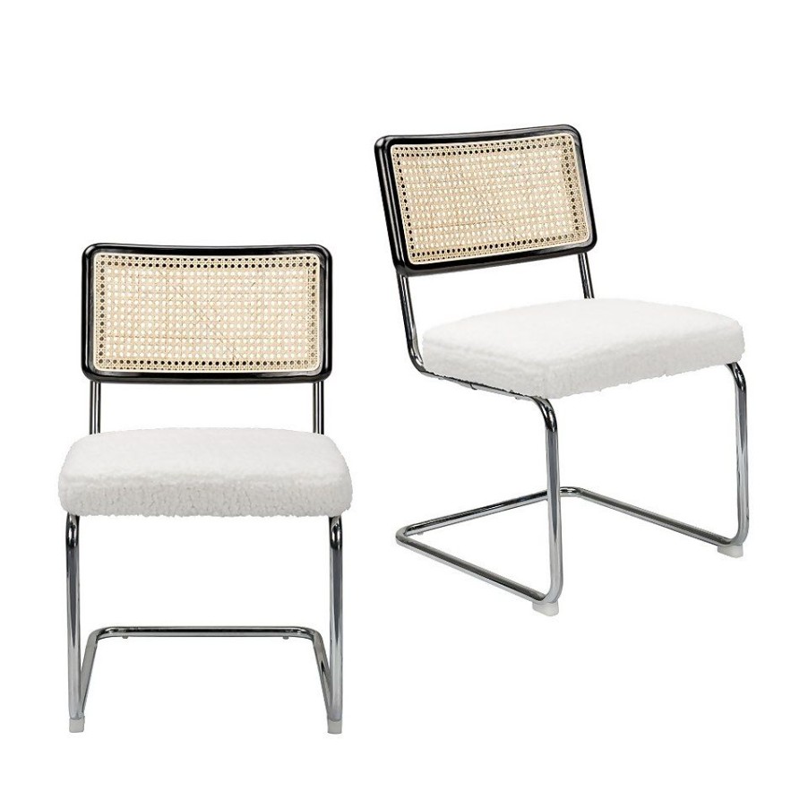 Homebase Dining Room Furniture | Rory Rattan Back Dining Chair - Set Of 2 - Cream