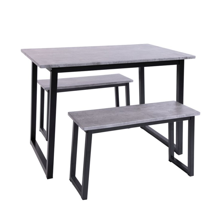 Homebase Dining Room Furniture | Drew Concrete Effect Dining Table And 2 Benches