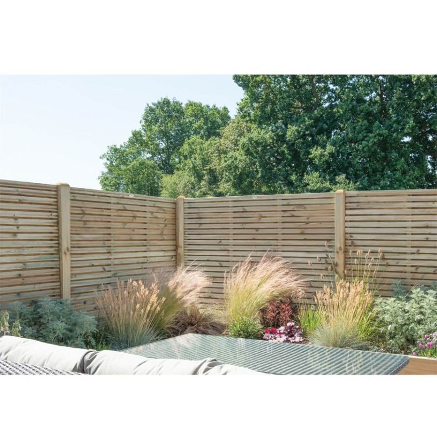 Homebase Garden Fencing | 6Ft X 5Ft (1.8M X 1.5M) Pressure Treated Contemporary Double Slatted Fence Panel - Pack Of 5