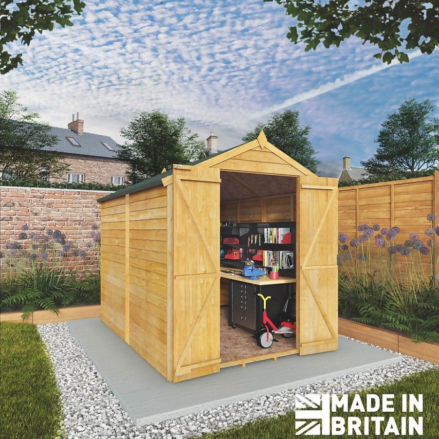 Homebase Garden Sheds | Mercia 8 X 6Ft Overlap Double Door Apex Windowless Shed