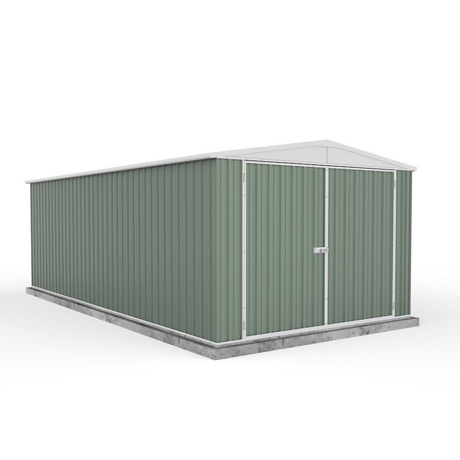 Homebase Garden Sheds | Absco 10X20Ft Utility Workshop Apex Metal Shed - Green