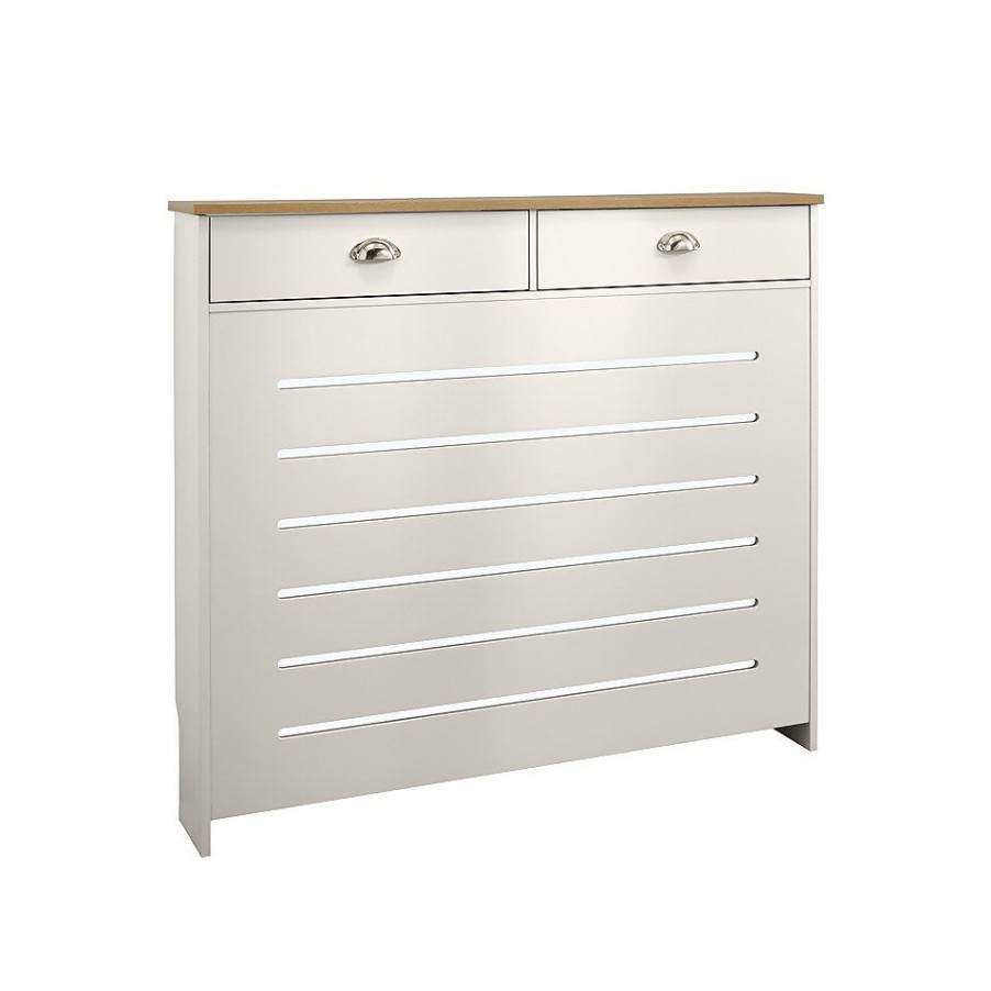 Homebase Hallway Furniture | Barnford Medium Radiator Cover With Drawers In Cream & Oak Effect