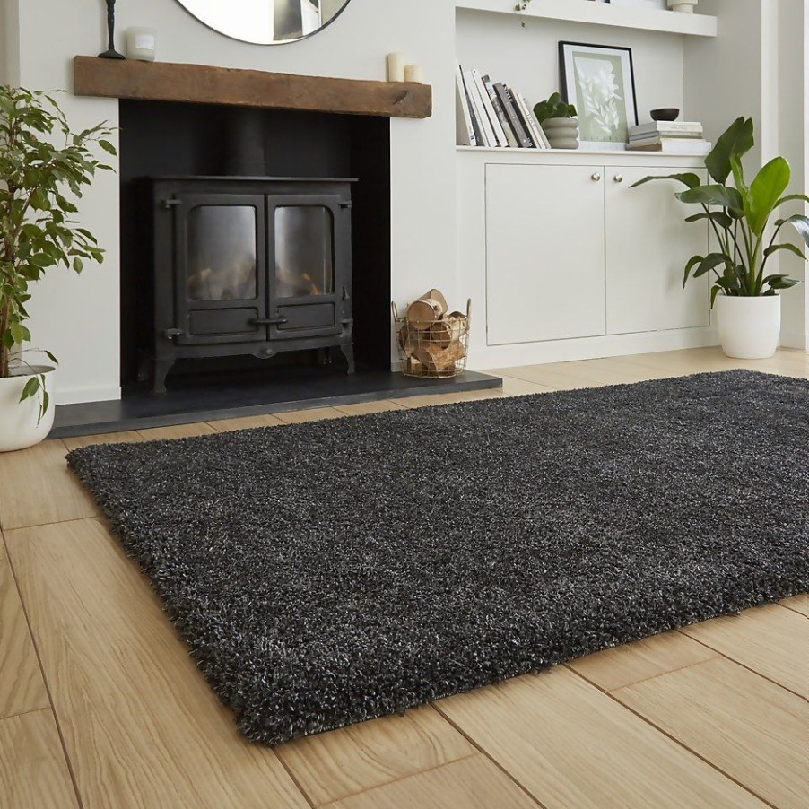 Homebase Storage & Home Deals | Ozzy Plain Shaggy Rug - Charcoal - 160X230Cm