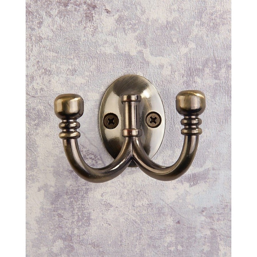 Homebase Hallway Furniture | Ball End Double Robe Hook - Antique Brass