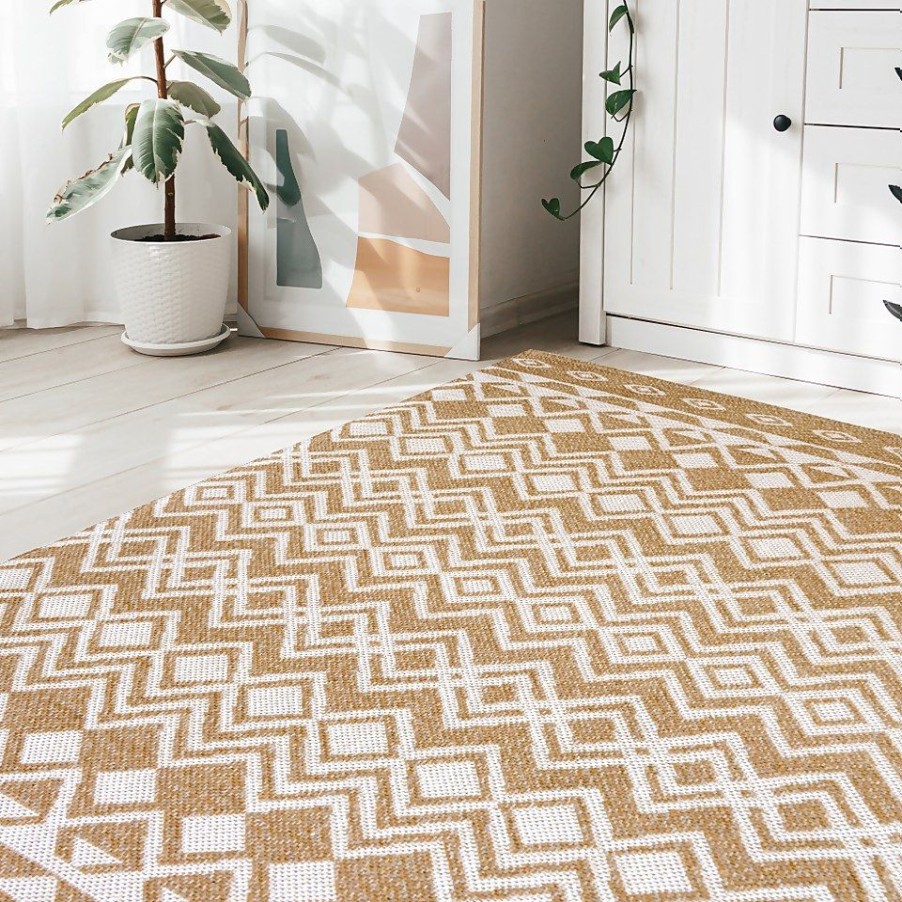 Homebase Rugs | Recycled Cotton Tribal Rug - Ochre - 100X150Cm